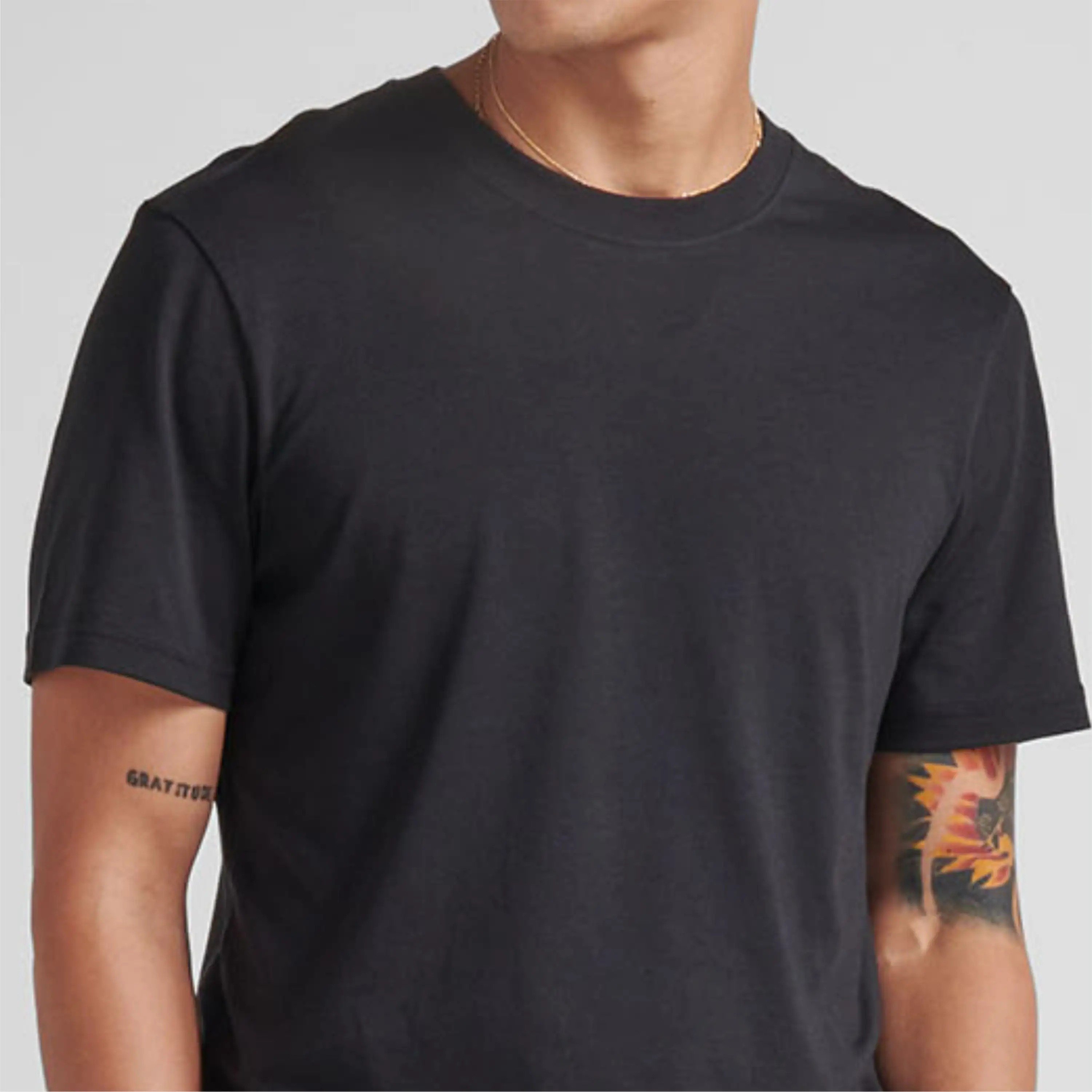 Men's Regular Fit Crewneck Bamboo T-Shirt Breathable Soft Viscose Fabric Plain Dyed with Printed Logos and Private Tags