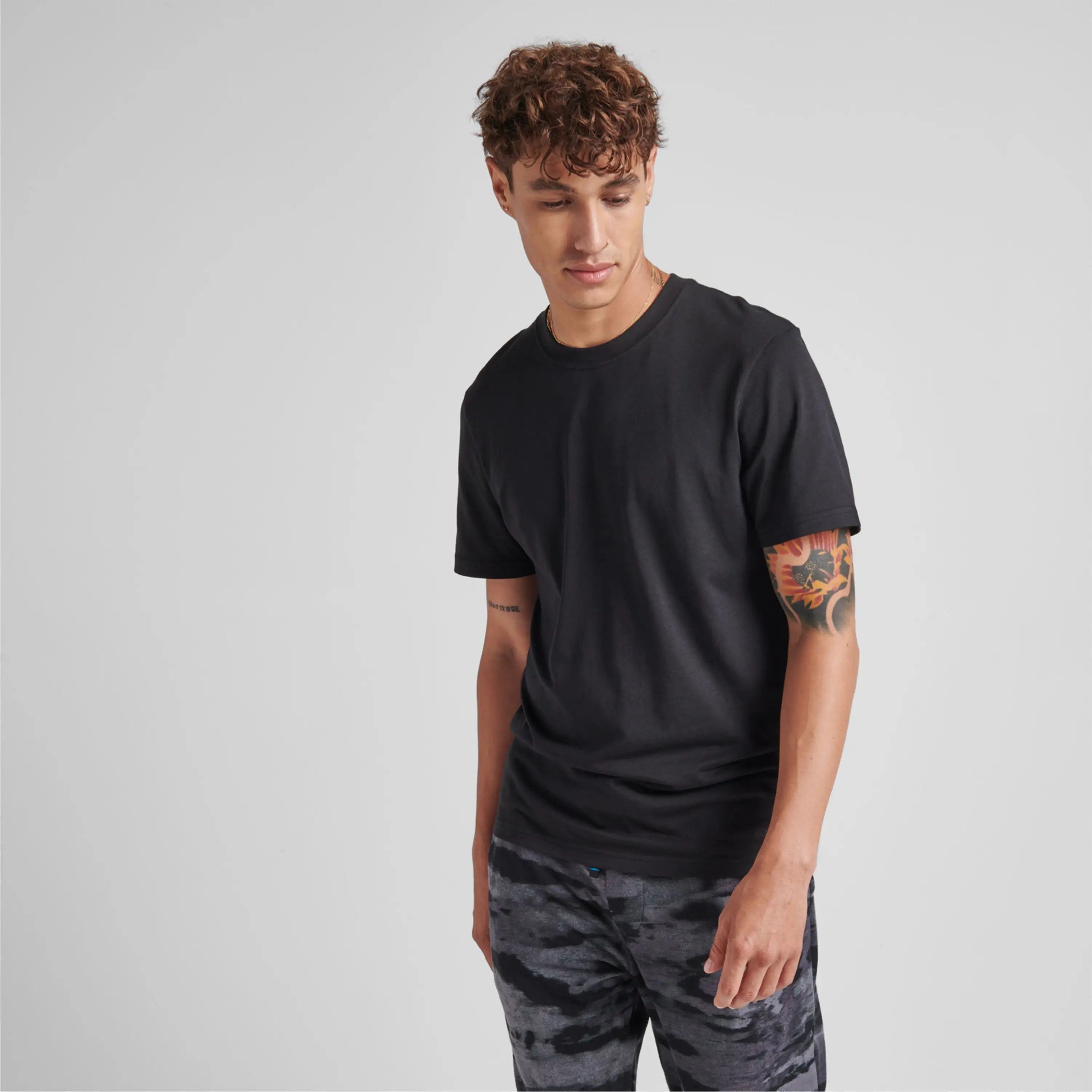 Men's Regular Fit Crewneck Bamboo T-Shirt Breathable Soft Viscose Fabric Plain Dyed with Printed Logos and Private Tags