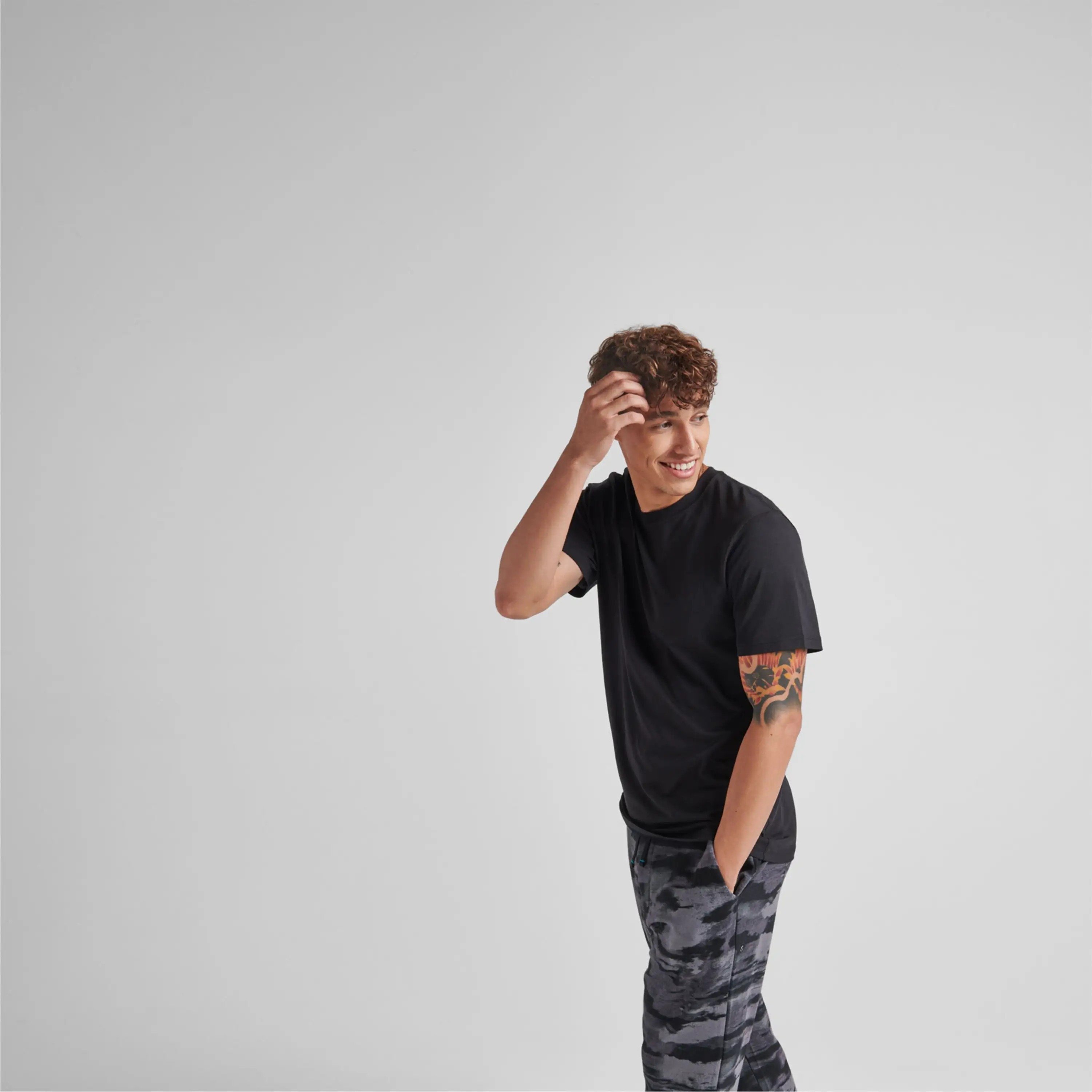 Men's Regular Fit Crewneck Bamboo T-Shirt Breathable Soft Viscose Fabric Plain Dyed with Printed Logos and Private Tags
