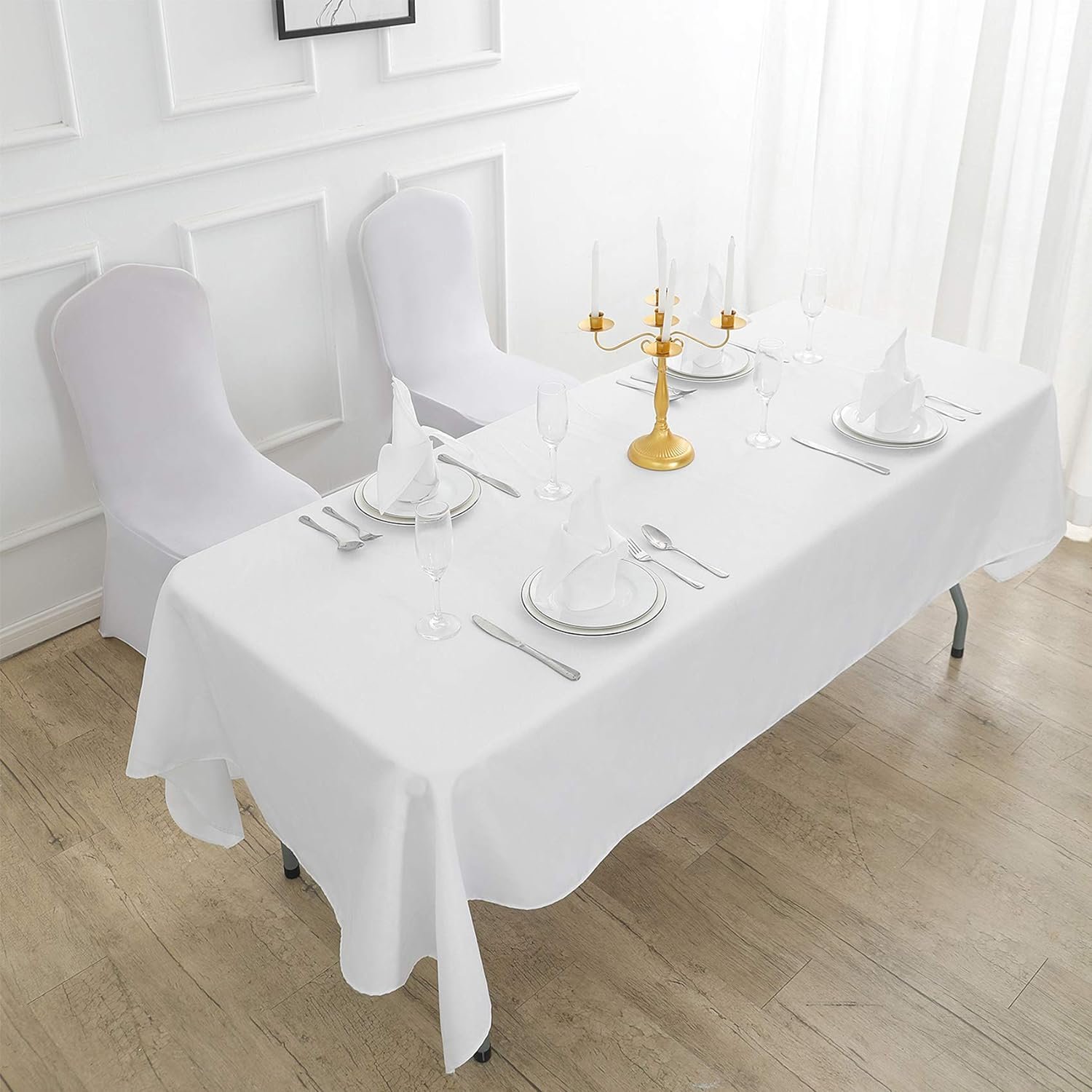 60x102 Inch White Rectangle Table Cloth Wrinkle Resistant Washable 6 Feet Tablecloth for Party and Camping