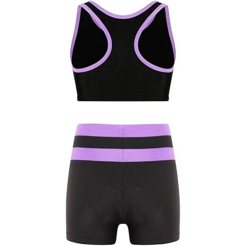 Breathable Fabric Custom Logo Kids Tank Child Gymnastics Tumble Training Attire Round Neck Collar Sports Bra Shorts Set For Girl