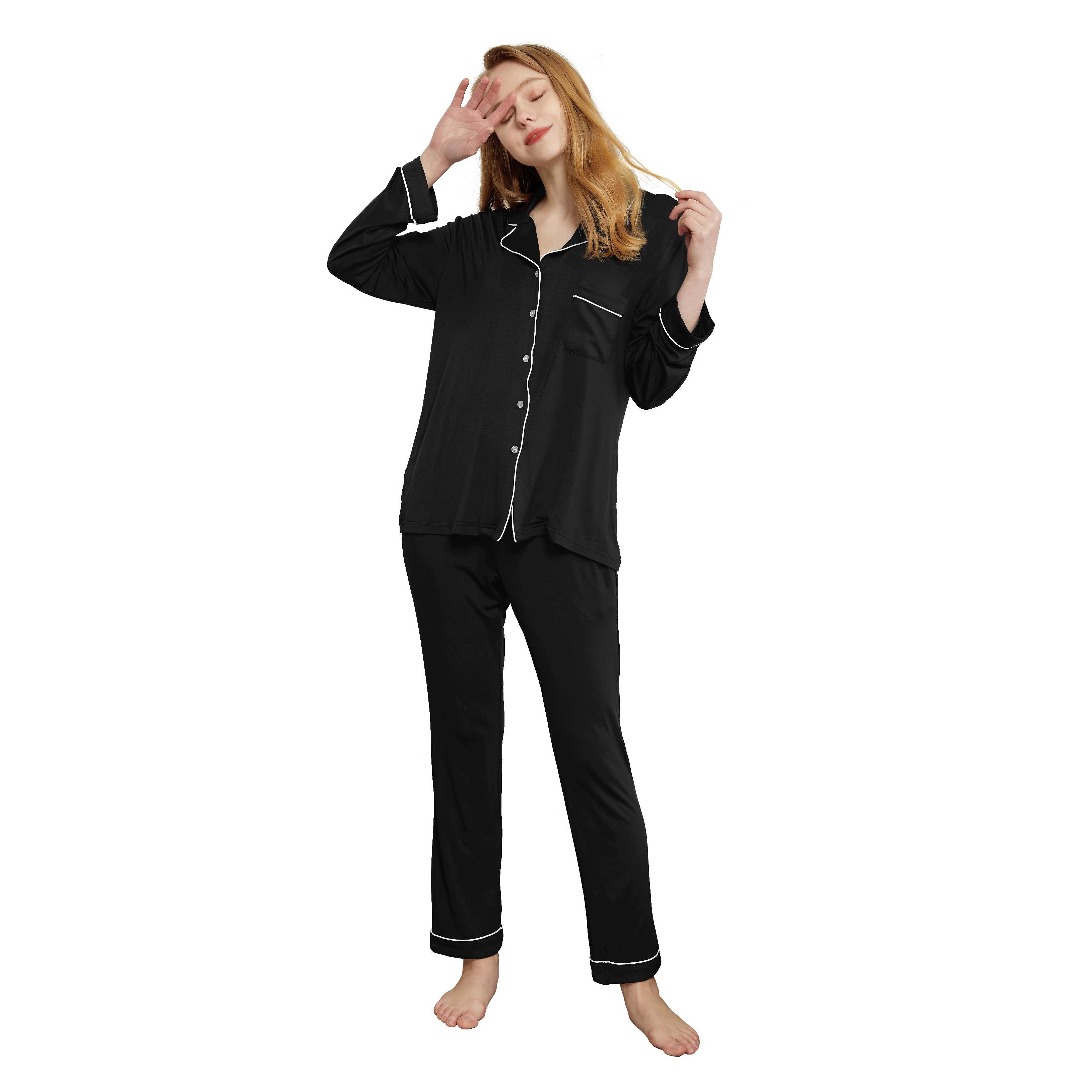 Custom Soft Women's Bamboo fiber Pajamas Long Sleeve Notch Collar Modal Cotton Fabric PJ Sets Sleepwear For Women