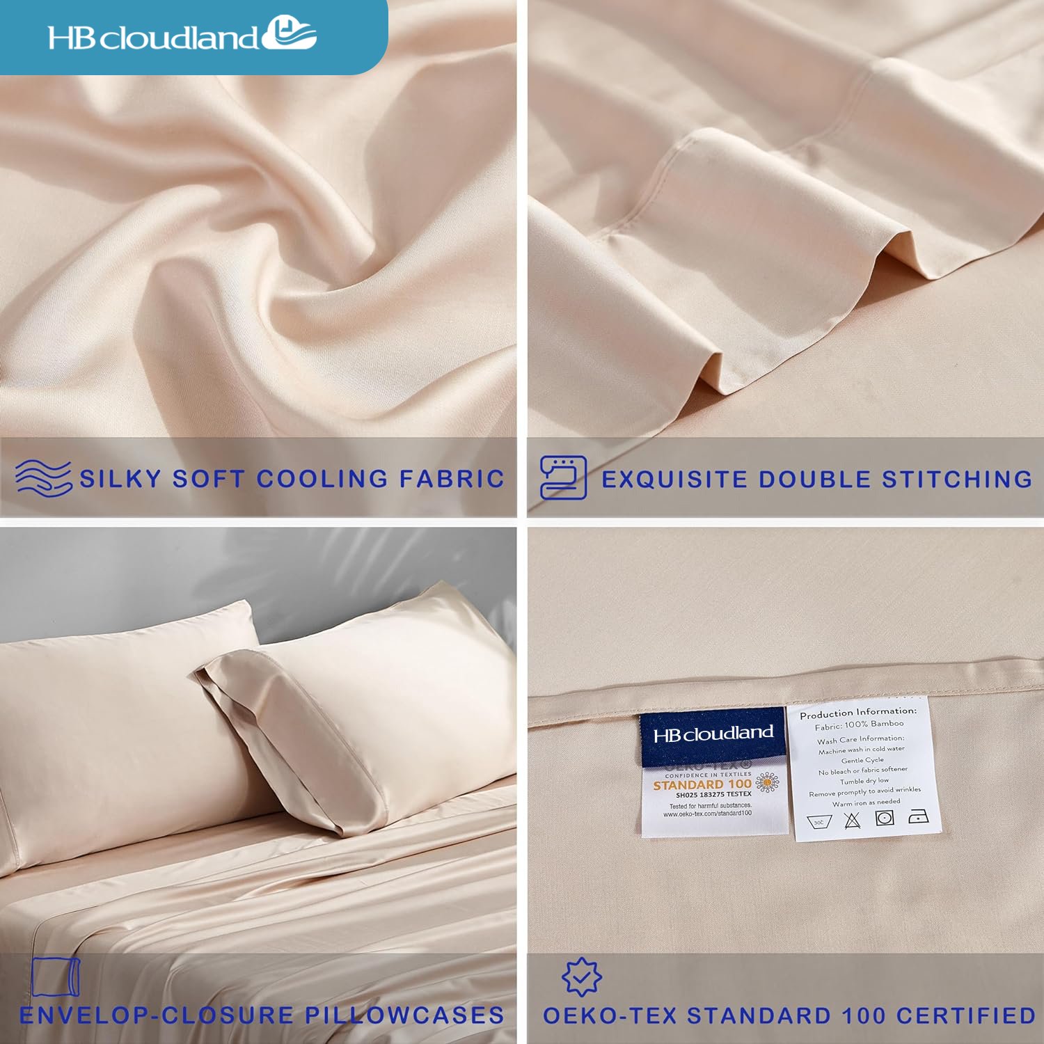 Cloudland 100% Organic Bamboo Sheets OEKO-TEX Certified Bedding Sets in King Queen Twin Sizes Wholesale for Home Use