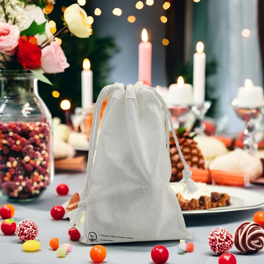 Manufacturer Drawstring Bag Bamboo Fiber Non Woven Biodegradable Drawstring Bag For Jewelry Packaging Christmas Gift Dust Bags