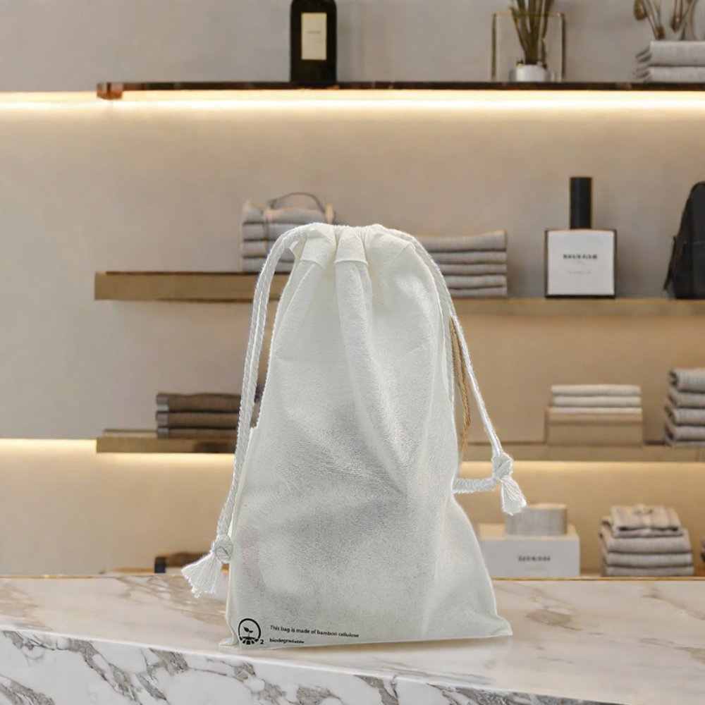 Manufacturer Drawstring Bag Bamboo Fiber Non Woven Biodegradable Drawstring Bag For Jewelry Packaging Christmas Gift Dust Bags