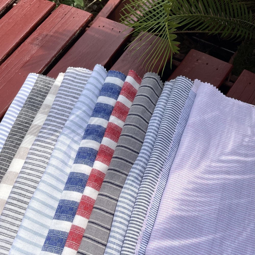 Men's and women's clothing plaid Linen cotton fabric wholesale customization 55% Linen 45% Cotton