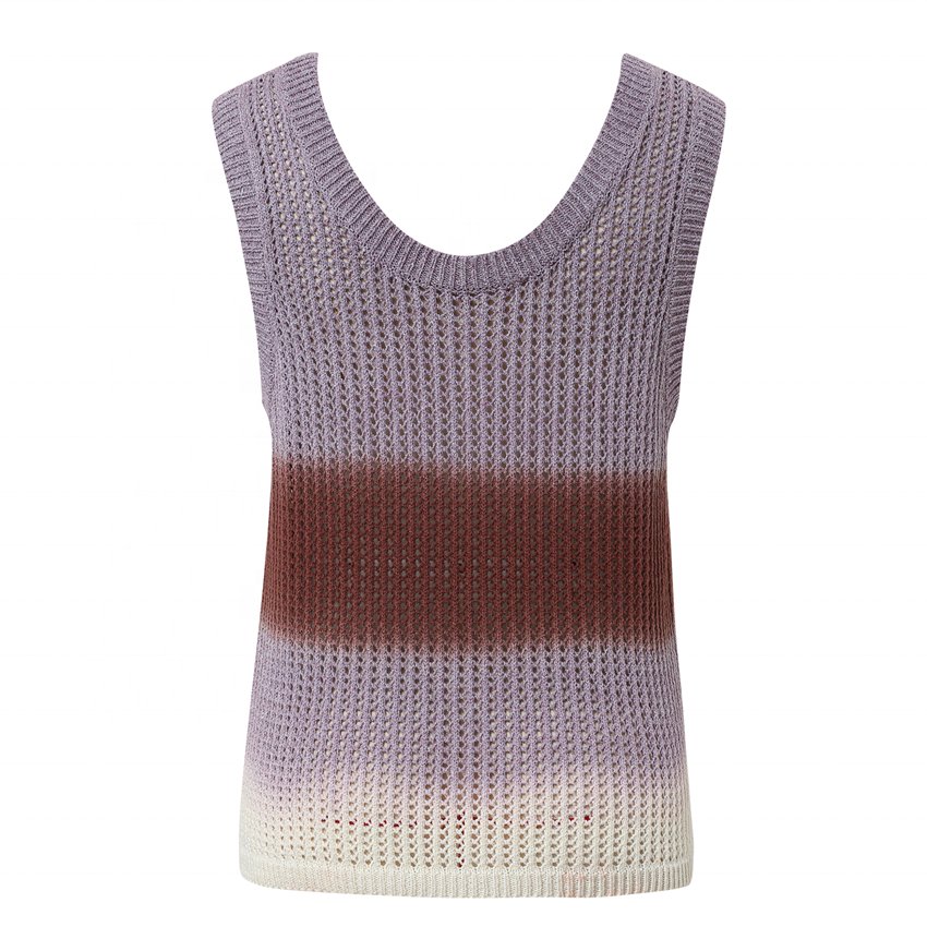 Factory Wholesale Cotton / Bamboo Fiber Hand Embroidery Women Pullovers Knitted Purple/Dark Brown/Beige Camisole For Women