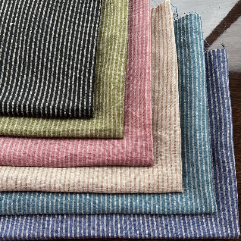 Hot selling French woven comfortable plain wholesale stripe organic hemp dress 100% linen fabric for clothing