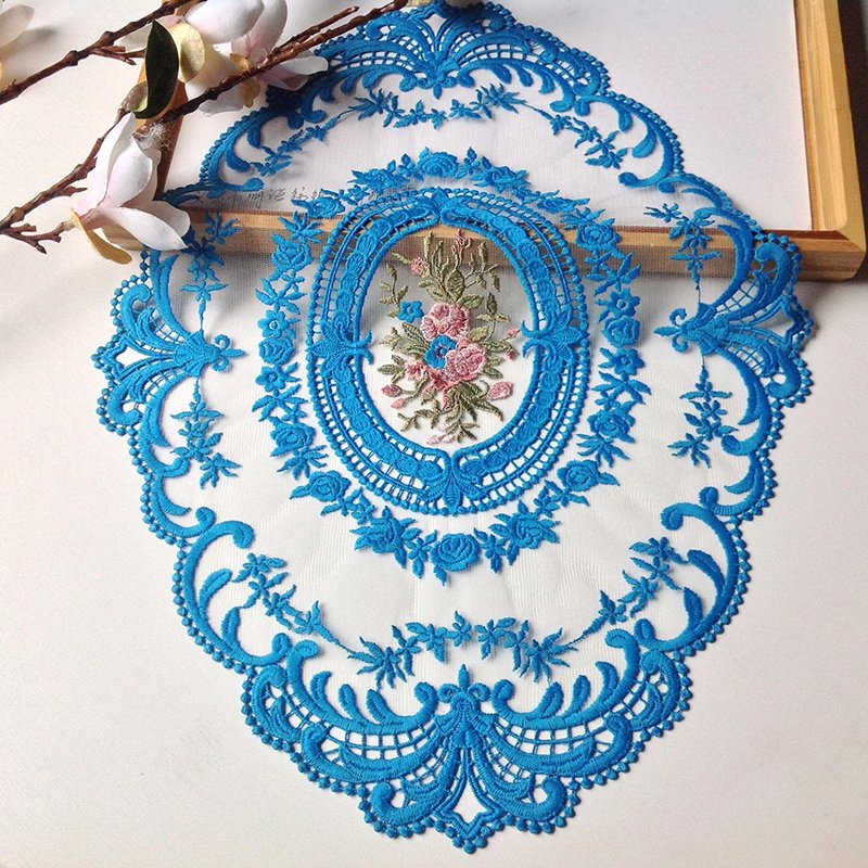 New Hot Selling Dining Plate Mat Handmade Cotton Lace Flower Long Embroidered Lace Cotton Brown Printed 10 Pcs Per Poly Bag