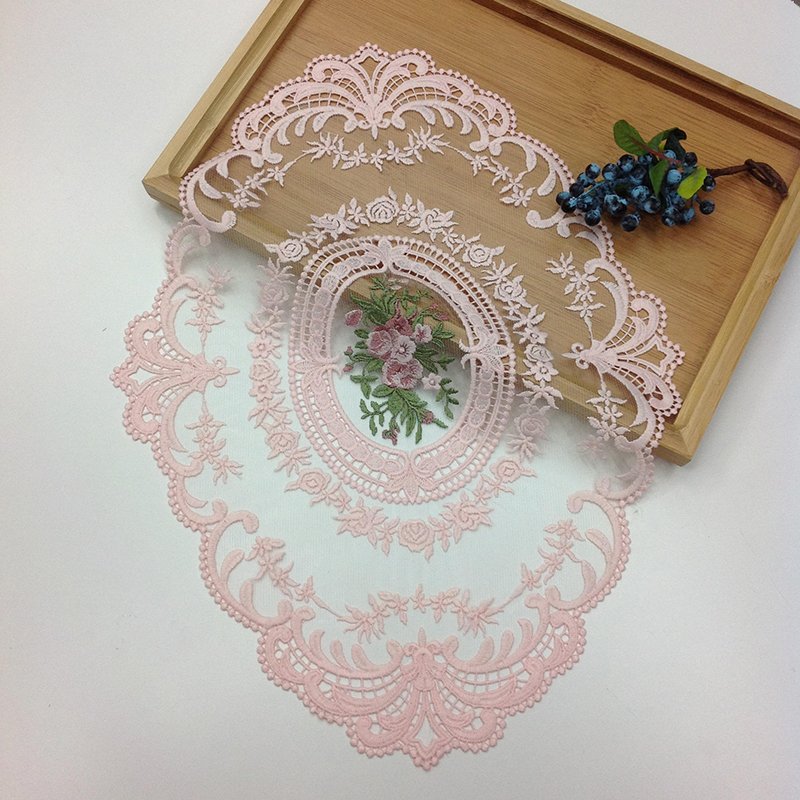 New Hot Selling Dining Plate Mat Handmade Cotton Lace Flower Long Embroidered Lace Cotton Brown Printed 10 Pcs Per Poly Bag