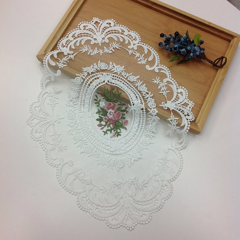 New Hot Selling Dining Plate Mat Handmade Cotton Lace Flower Long Embroidered Lace Cotton Brown Printed 10 Pcs Per Poly Bag