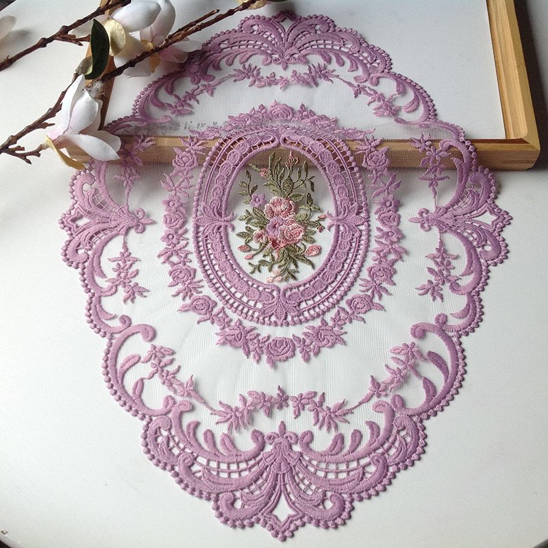 New Hot Selling Dining Plate Mat Handmade Cotton Lace Flower Long Embroidered Lace Cotton Brown Printed 10 Pcs Per Poly Bag