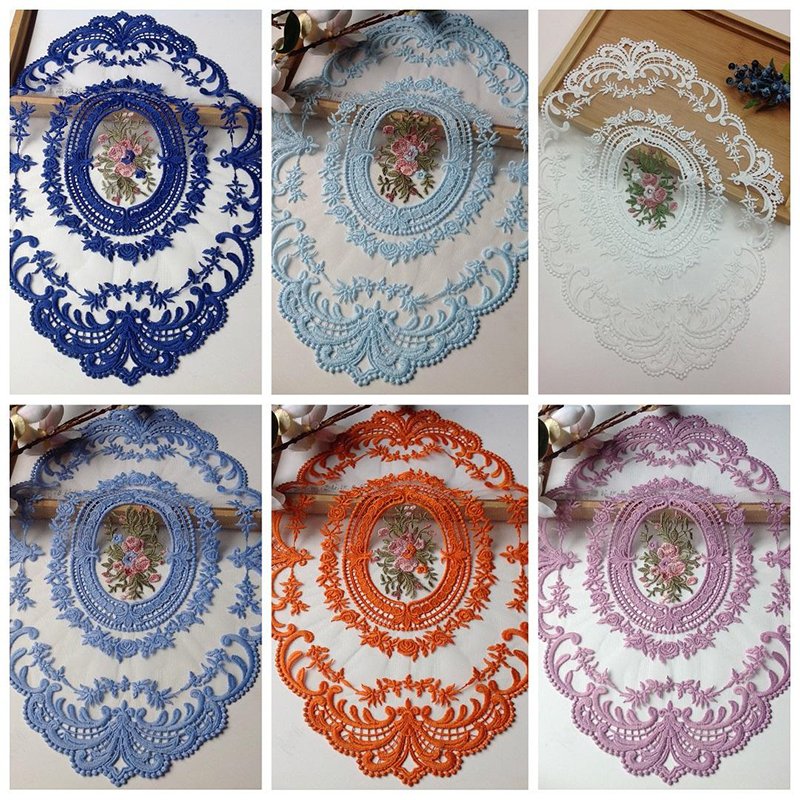 New Hot Selling Dining Plate Mat Handmade Cotton Lace Flower Long Embroidered Lace Cotton Brown Printed 10 Pcs Per Poly Bag