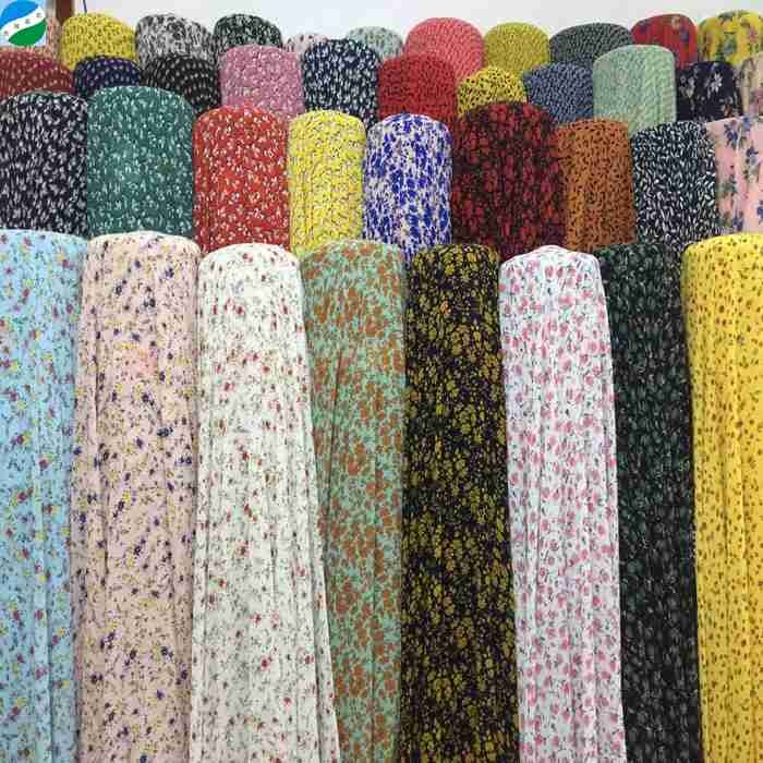 Hot sell beautiful cheap chiffon pearl printed fabric stock 100% polyester