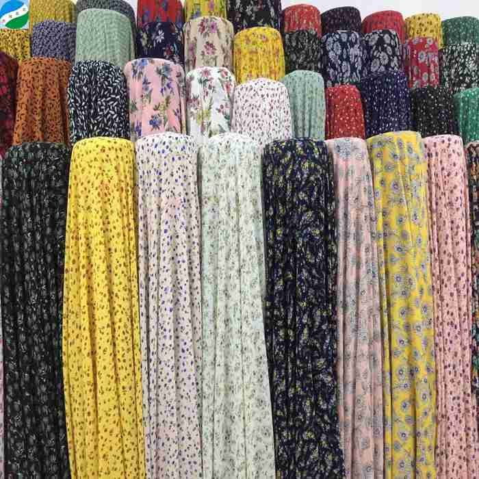 Hot sell beautiful cheap chiffon pearl printed fabric stock 100% polyester