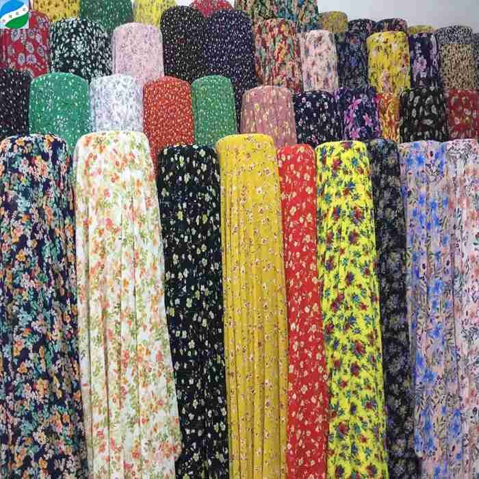 Hot sell beautiful cheap chiffon pearl printed fabric stock 100% polyester