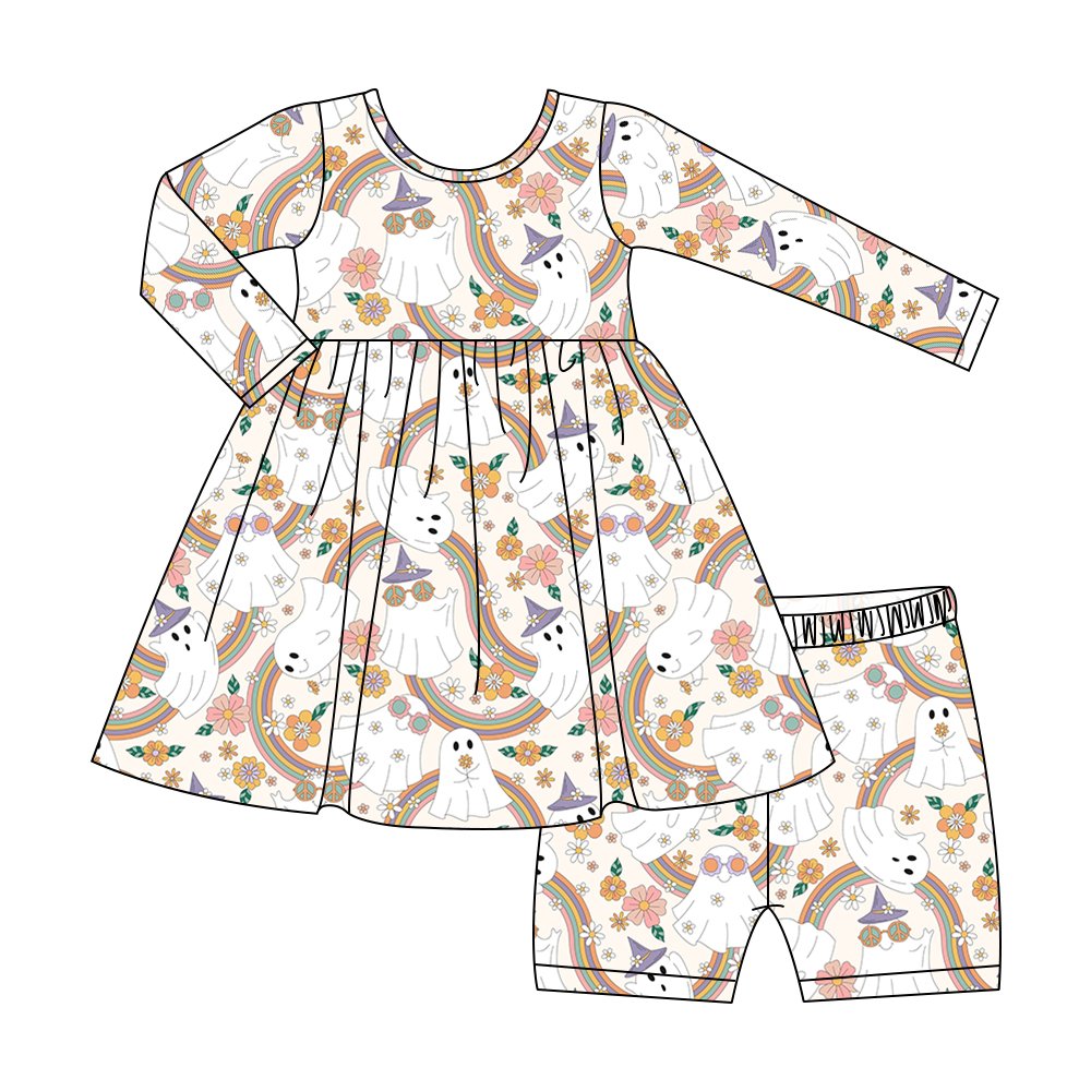 Wholesale Fall Halloween Grimace custom pattern Bamboo Baby Pajama Pink Dress Pants Set for toddler Girls