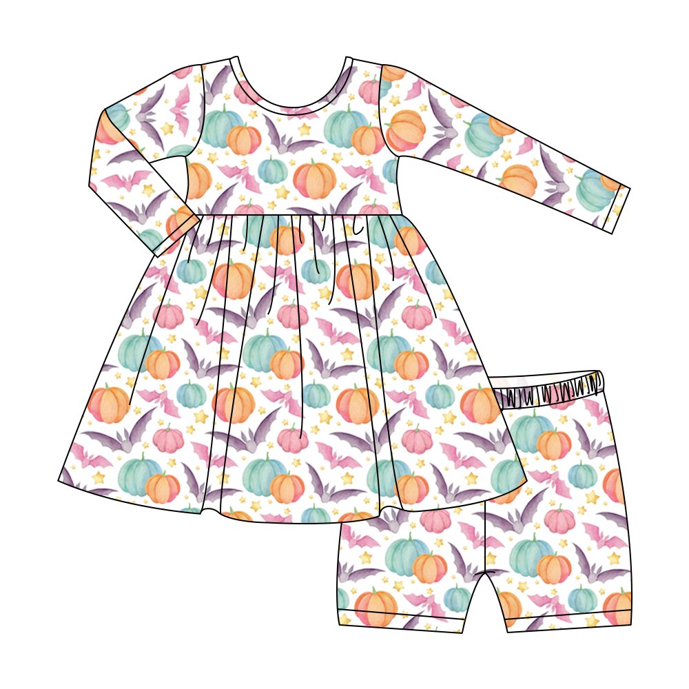 Wholesale Fall Halloween Grimace custom pattern Bamboo Baby Pajama Pink Dress Pants Set for toddler Girls
