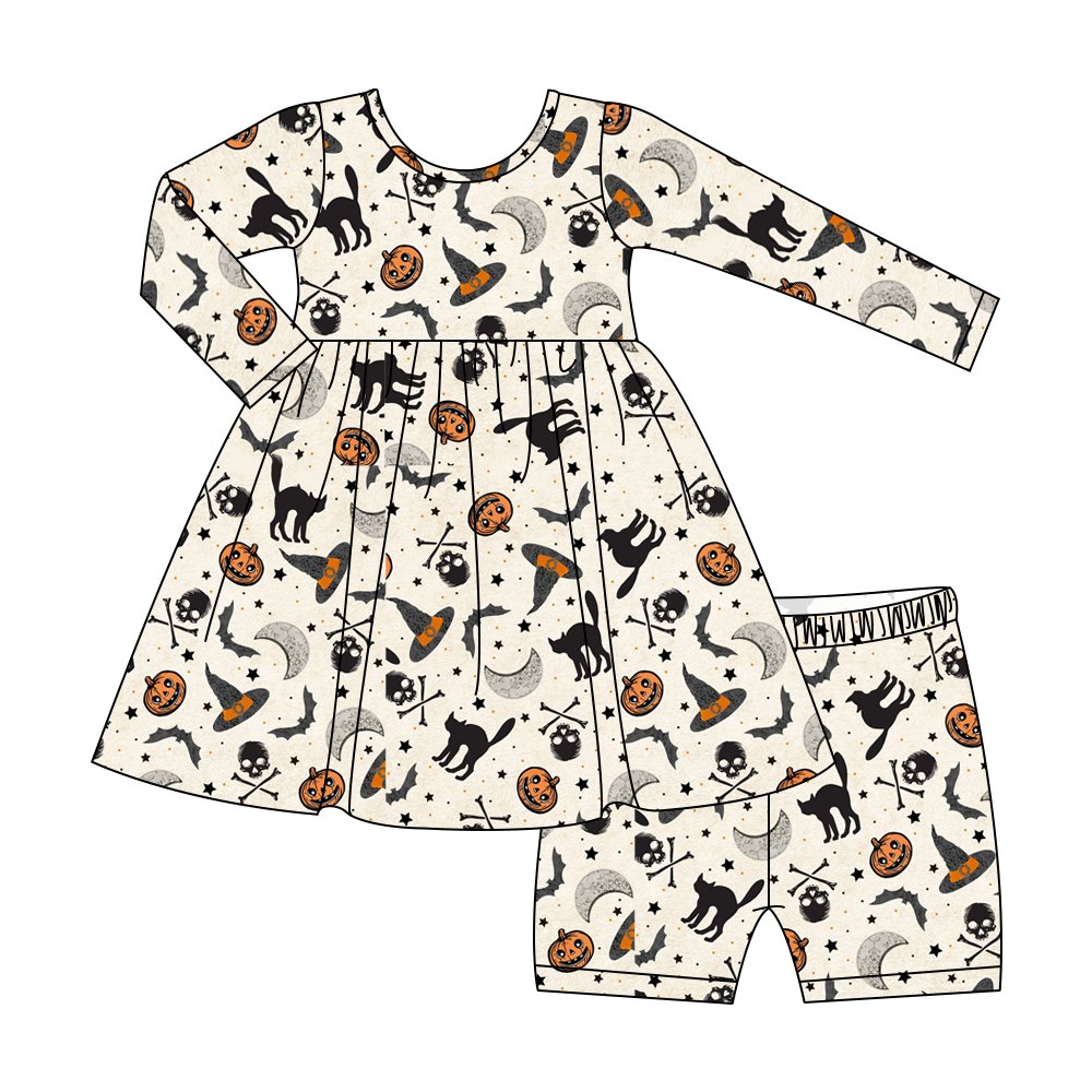 Wholesale Fall Halloween Grimace custom pattern Bamboo Baby Pajama Pink Dress Pants Set for toddler Girls