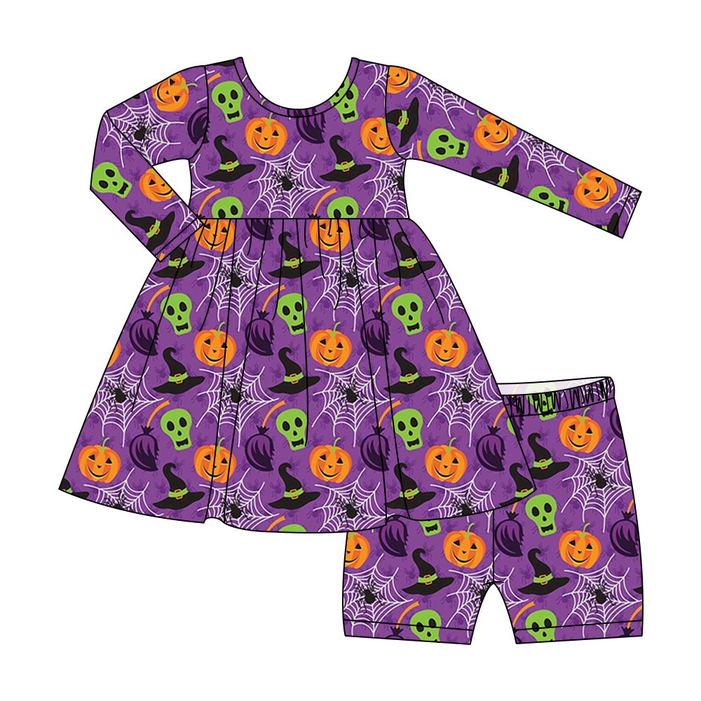 Wholesale Fall Halloween Grimace custom pattern Bamboo Baby Pajama Pink Dress Pants Set for toddler Girls