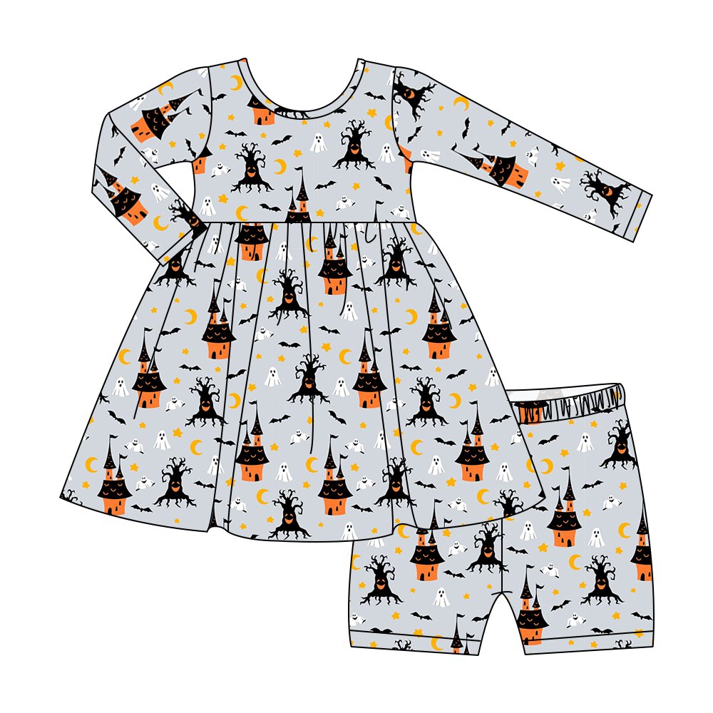 Wholesale Fall Halloween Grimace custom pattern Bamboo Baby Pajama Pink Dress Pants Set for toddler Girls