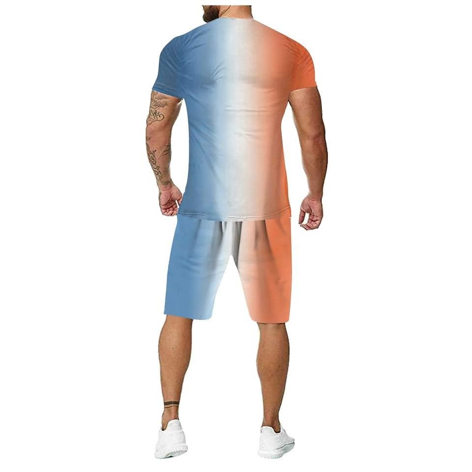 Custom New Summer Men 2PC Set Sporting Suit Short Sleeve T-Shirt and Shorts Two Piece Men Short Set