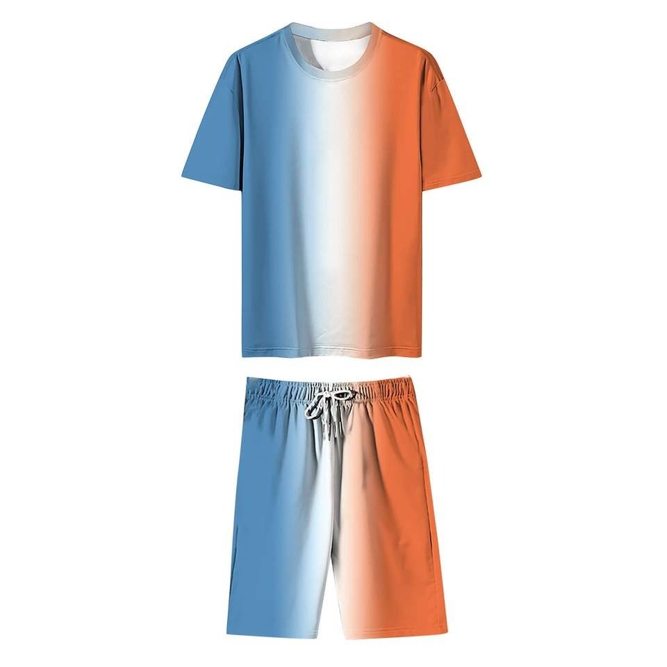 Custom New Summer Men 2PC Set Sporting Suit Short Sleeve T-Shirt and Shorts Two Piece Men Short Set