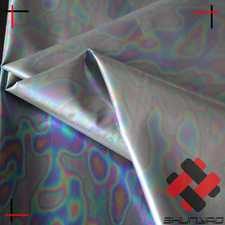 100% polyester shiny foil hologram effect camo fabric for kinds wear