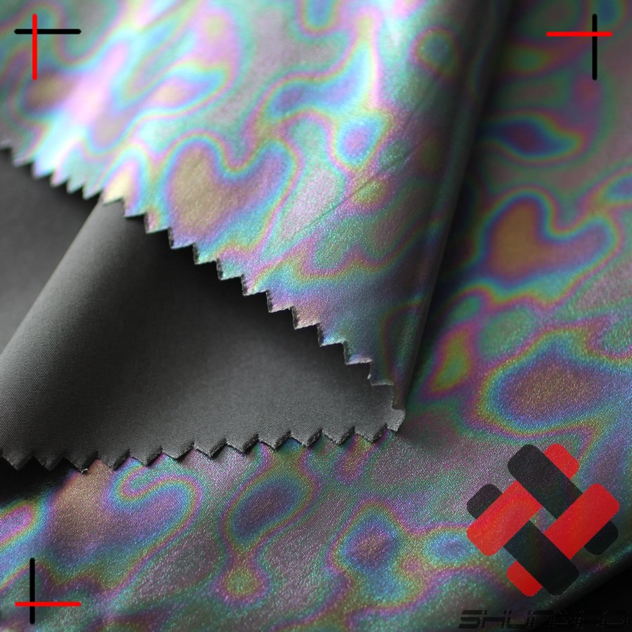 100% polyester shiny foil hologram effect camo fabric for kinds wear