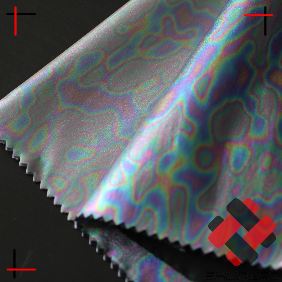 100% polyester shiny foil hologram effect camo fabric for kinds wear