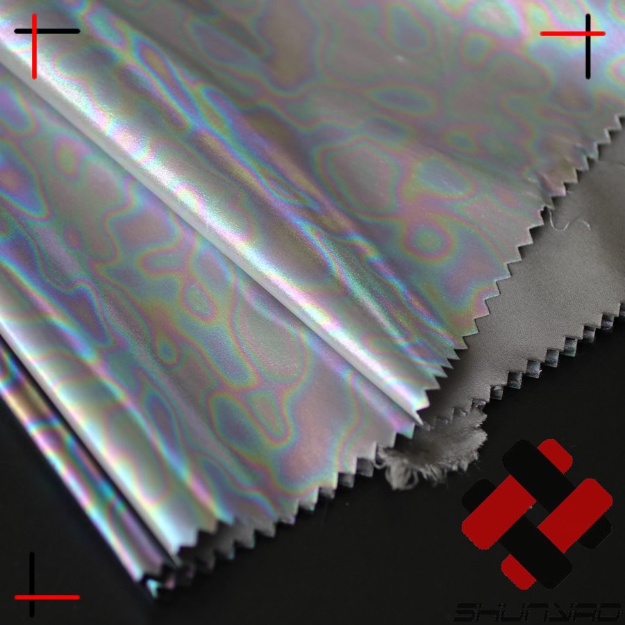 100% polyester shiny foil hologram effect camo fabric for kinds wear