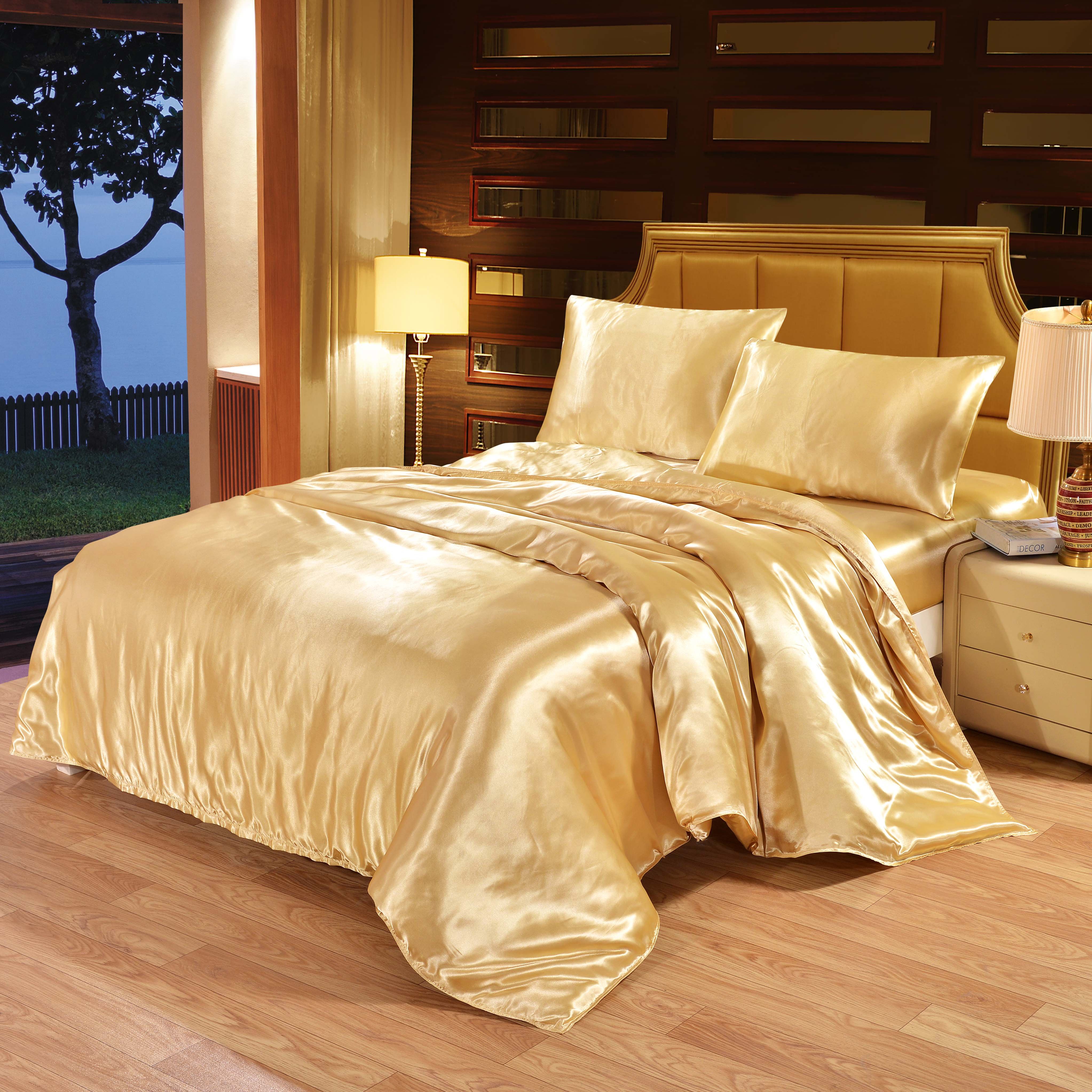 Christmas 19mm100% mulberry silk bed sheet quilt cover pillowcase 4 sets of bedding silk sheets bedding set