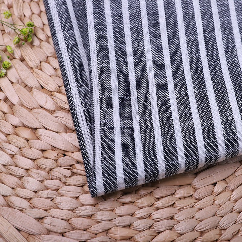 stock lot striped linen cotton fabric for dress cotton linen fabric roll