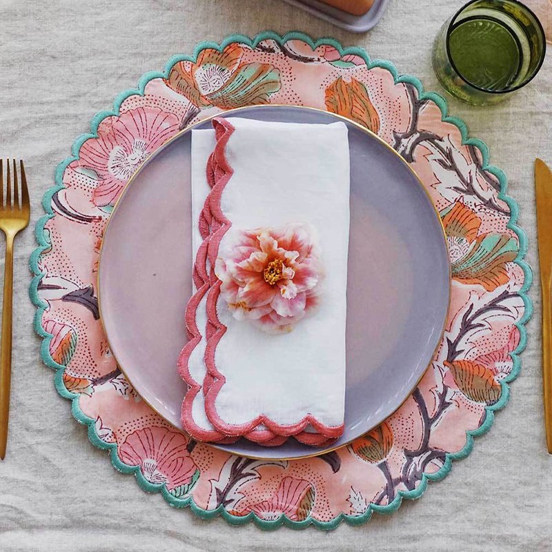 Servilletas De Lino Embroidered Linen Napkins Custom Embroidery Scallop Edge Scalloped Napkins Wedding