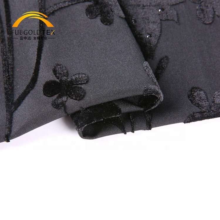 Manufacturer Wholesale Black Yarn Dyed Stretch Clothing Weft Knitted Velvet Jacquard 3D Printing Blackout Burnout Dress Fabric