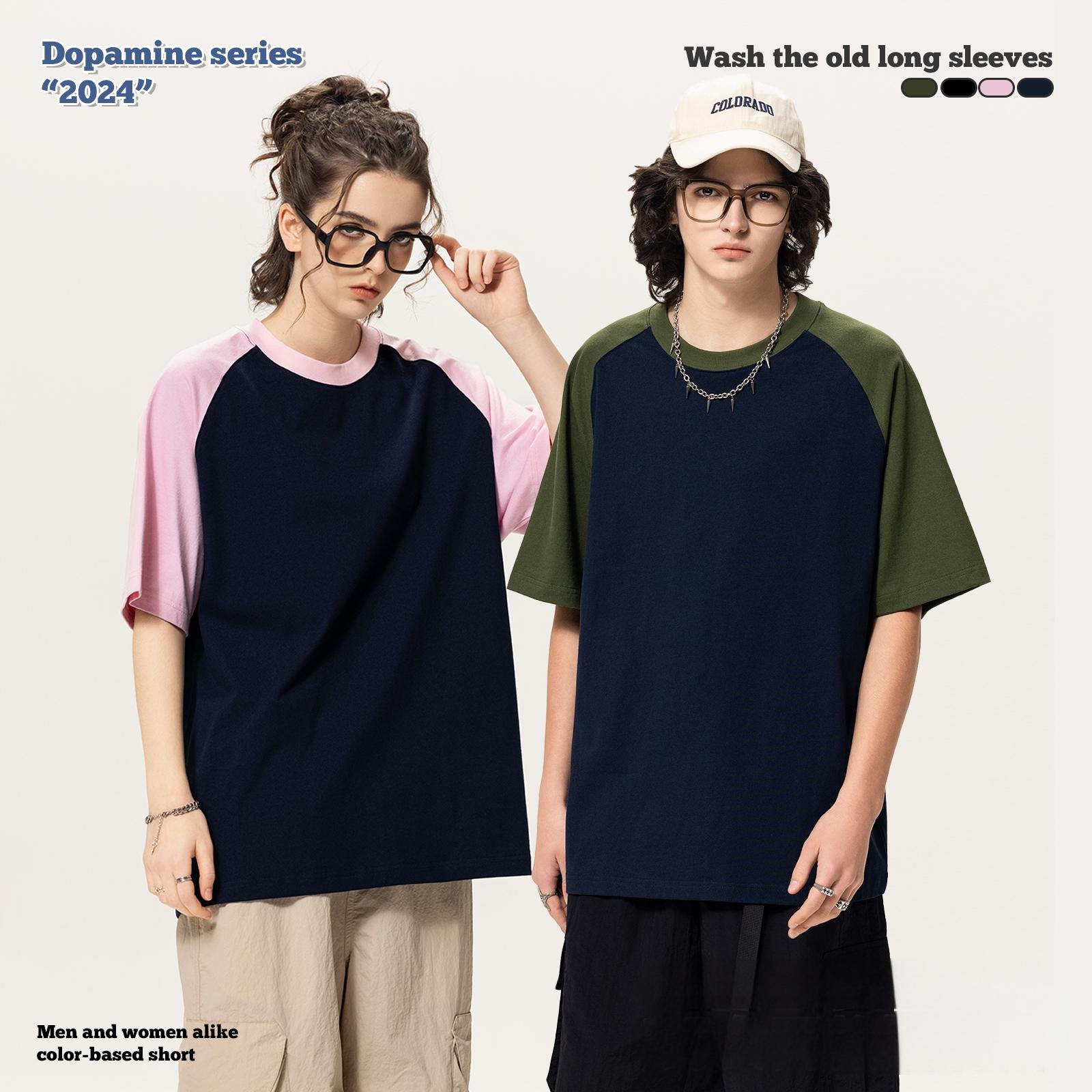 Oversized All Cotton Macaron Color Series Short Sleeved Shirt Heavy Duty Double Yarn Distressed Technics Quick Dry O Neck