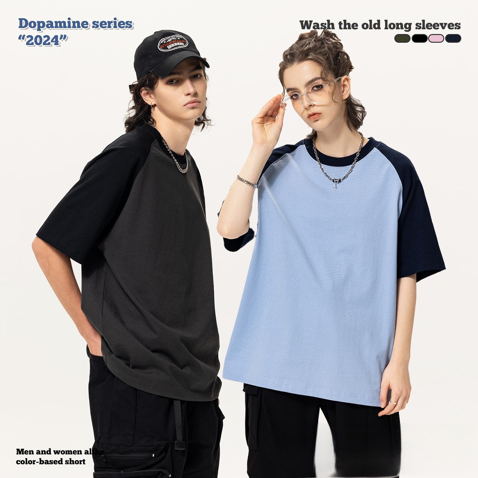 Oversized All Cotton Macaron Color Series Short Sleeved Shirt Heavy Duty Double Yarn Distressed Technics Quick Dry O Neck
