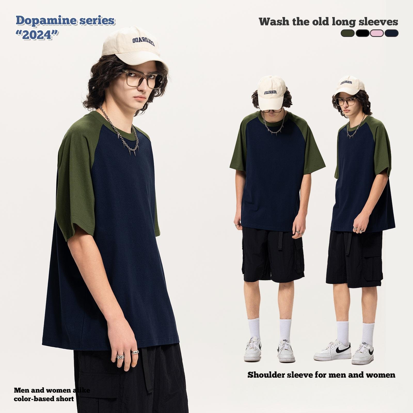 Oversized All Cotton Macaron Color Series Short Sleeved Shirt Heavy Duty Double Yarn Distressed Technics Quick Dry O Neck