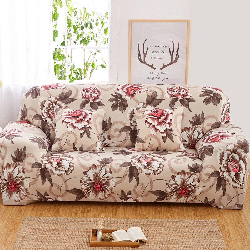 Classic Floral Printed Elastic Stretch Sofa Covers for 3/4 Seats Washable Cotton & Polyester Fabric Protector for Sectional Sofa