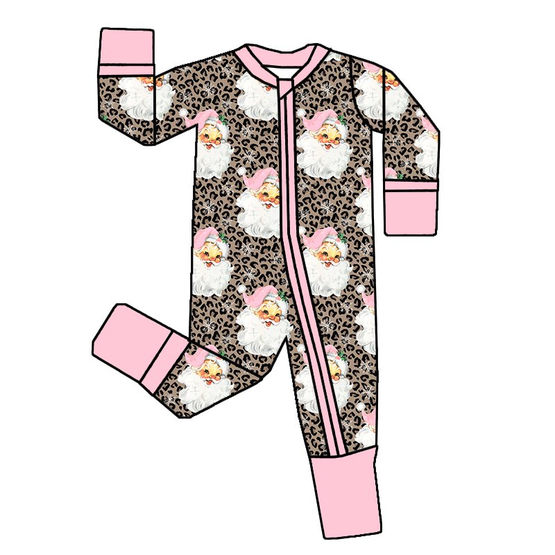 Hot selling Holiday Bamboo Baby clothes 95%bamboo 5%viscose Custom Printing One piece Christmas folded sleeper Baby long zippy