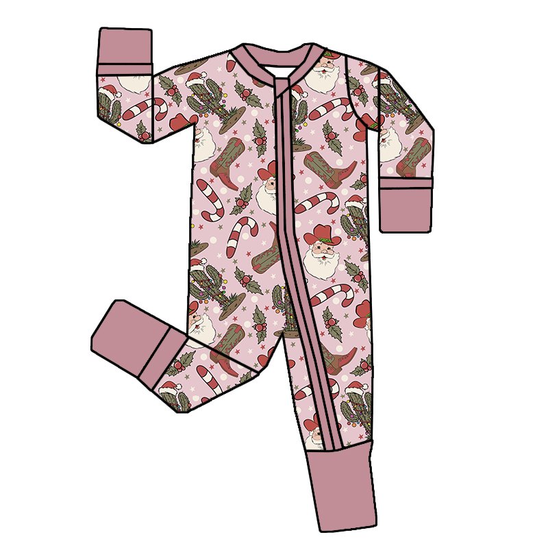 Hot selling Holiday Bamboo Baby clothes 95%bamboo 5%viscose Custom Printing One piece Christmas folded sleeper Baby long zippy