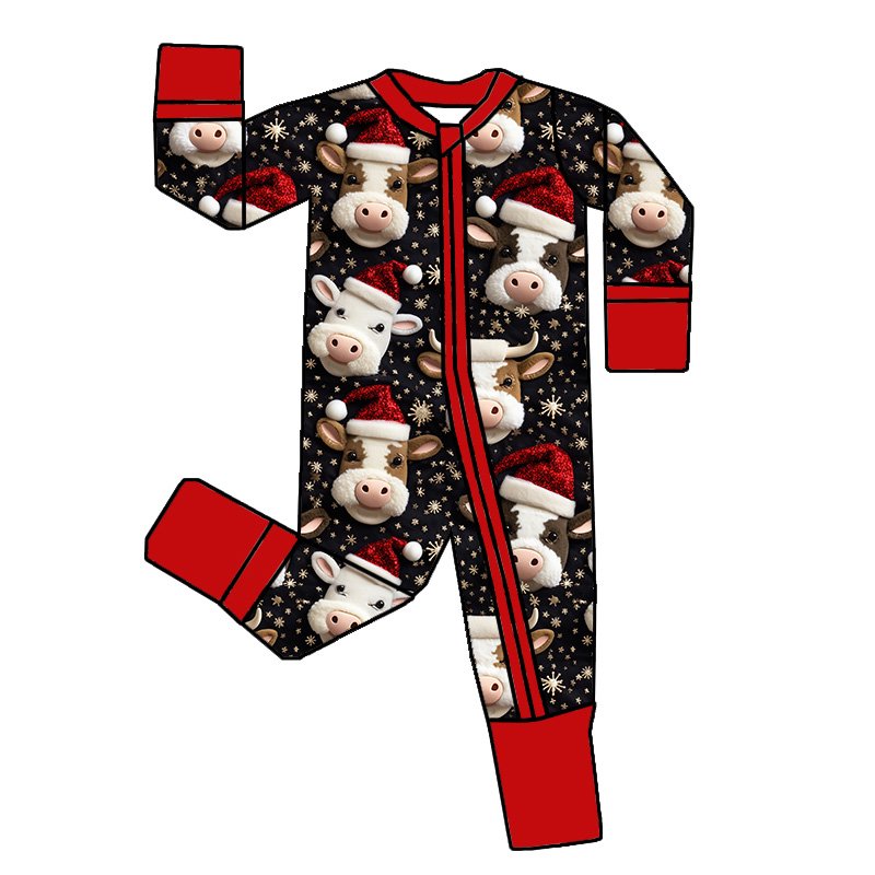 Hot selling Holiday Bamboo Baby clothes 95%bamboo 5%viscose Custom Printing One piece Christmas folded sleeper Baby long zippy