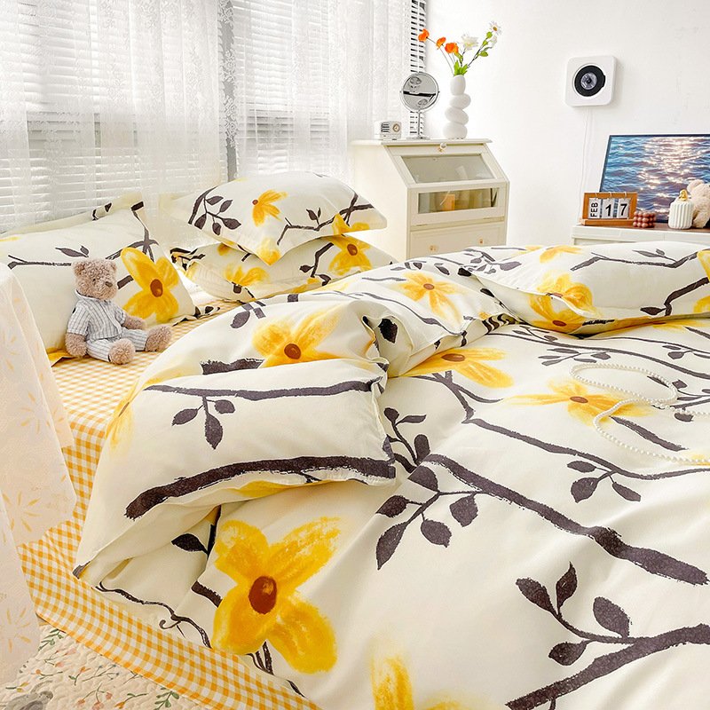 Luxury Bed Duvet Sets Linen Set Cover Polyester Fabric New Spring Design 4 Pcs Modern Custom Printed Bed Sheets Knitted