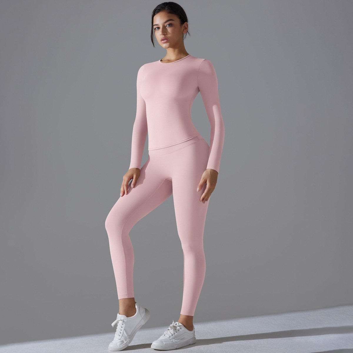 new women's solid color double-sided brushed high elastic high waist tight hip lifting training yoga suit running fitness suit