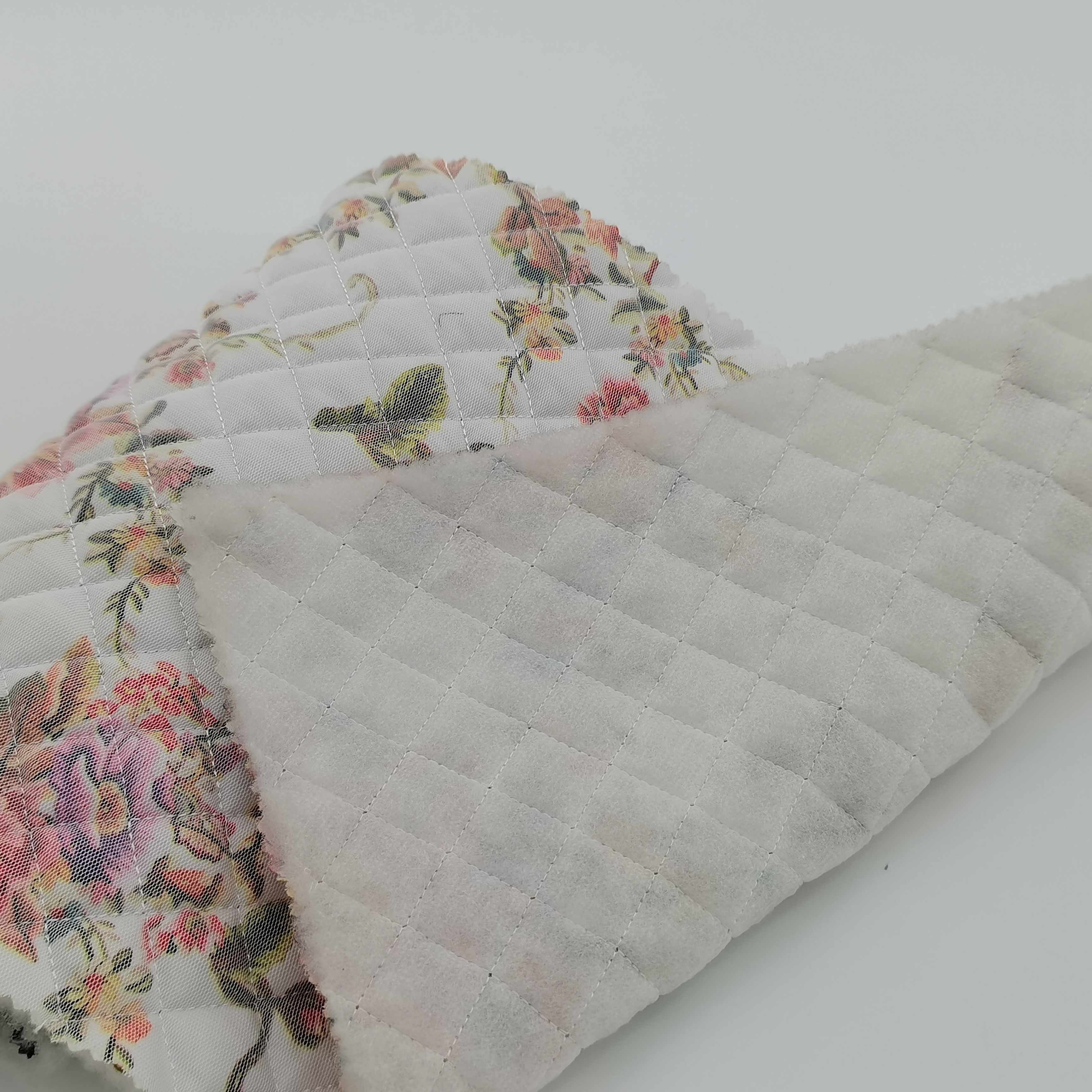 Quilting series mesh floral printed pongee 100% polyester quilted fabric for garment