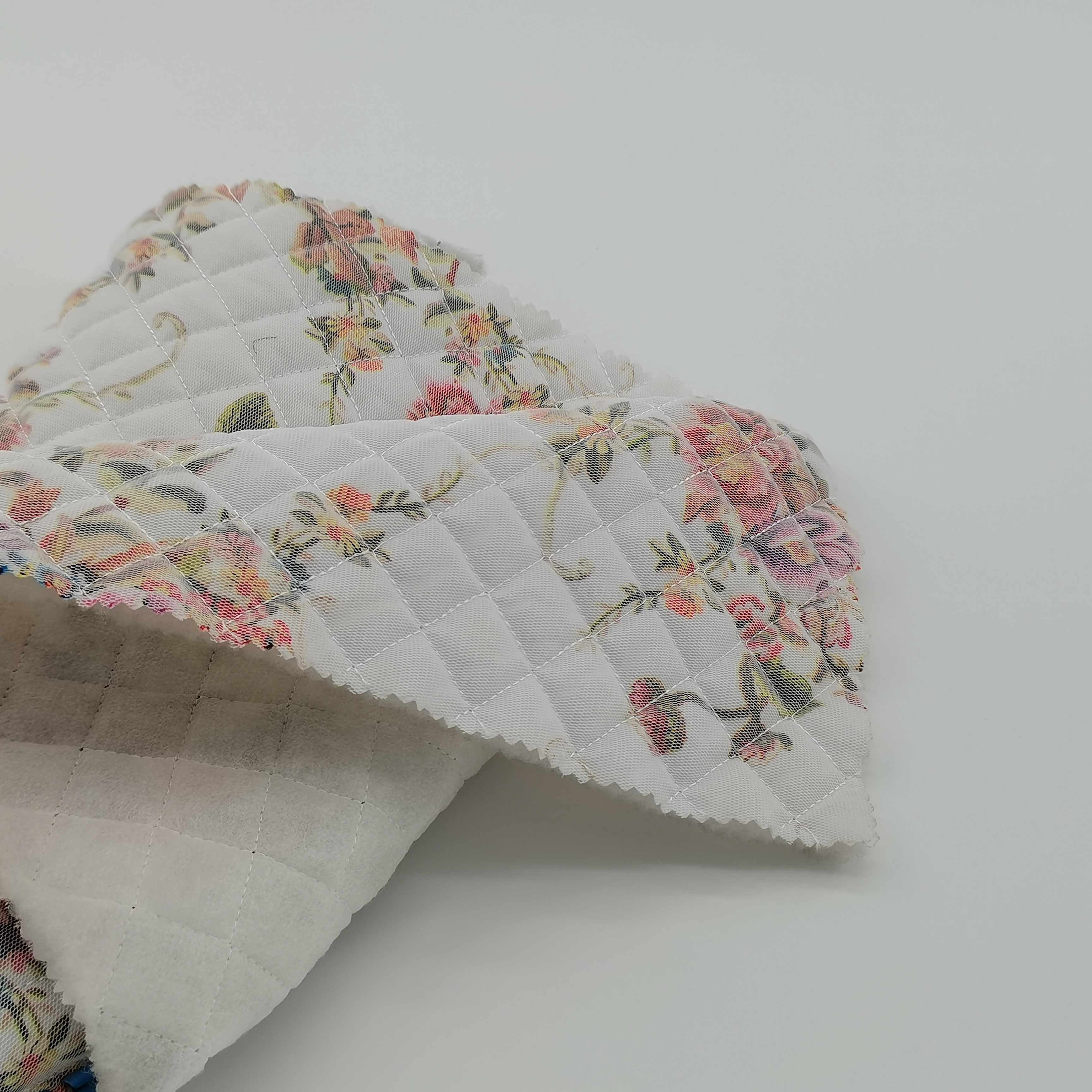 Quilting series mesh floral printed pongee 100% polyester quilted fabric for garment