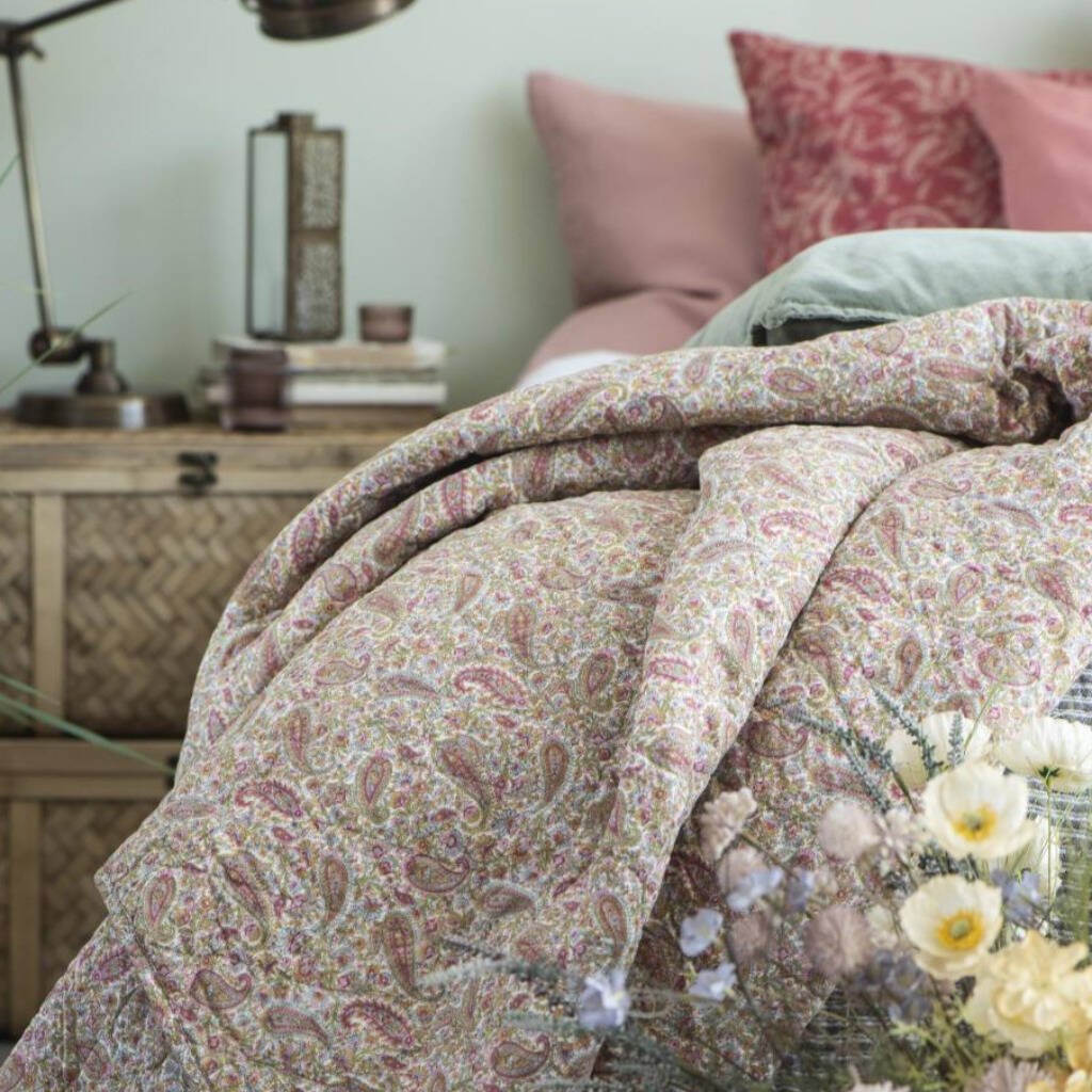 printed 100%linen fabric ditsy floral quilts 550gsm with linen quilt bag