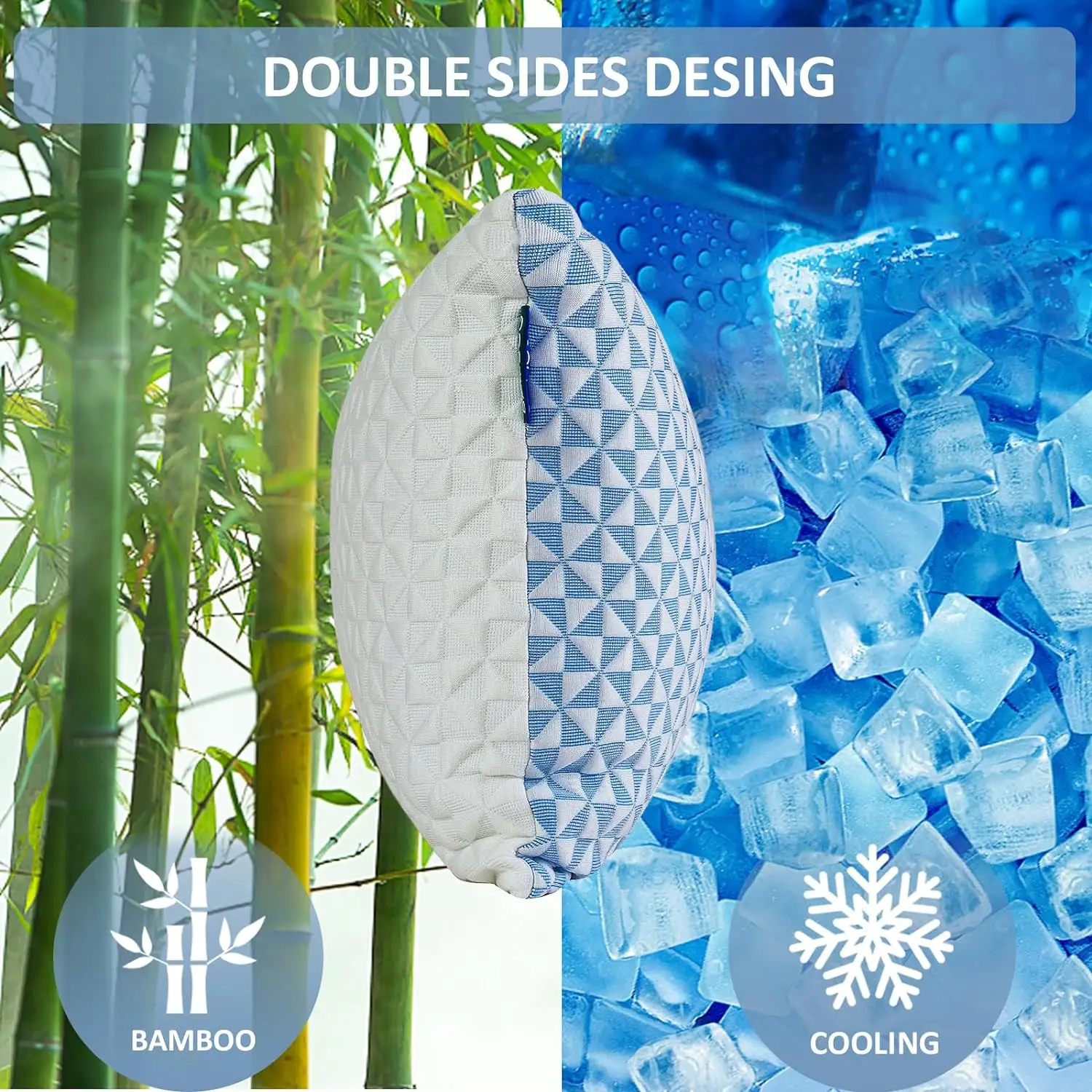 Cooling Gel Shredded Memory Foam Adjustable Pillow with Double Side Cooling and Bamboo Fabric Pillowcase