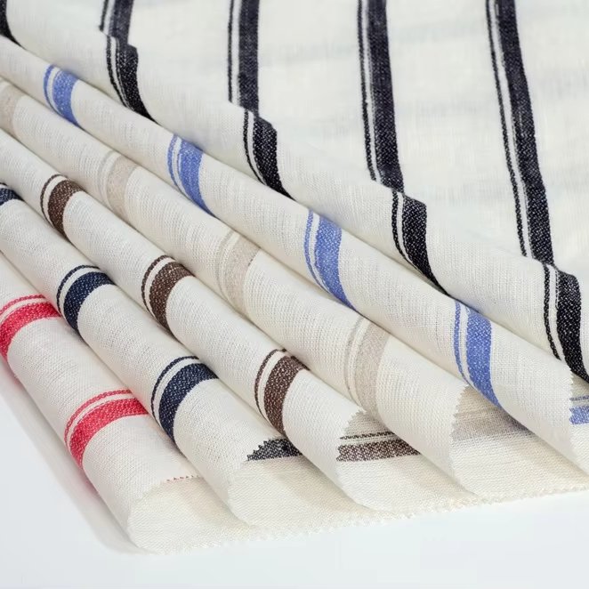 #2949 Sample order pure linen fabric wholesale striped linen fabric shirt linen stocks fabric