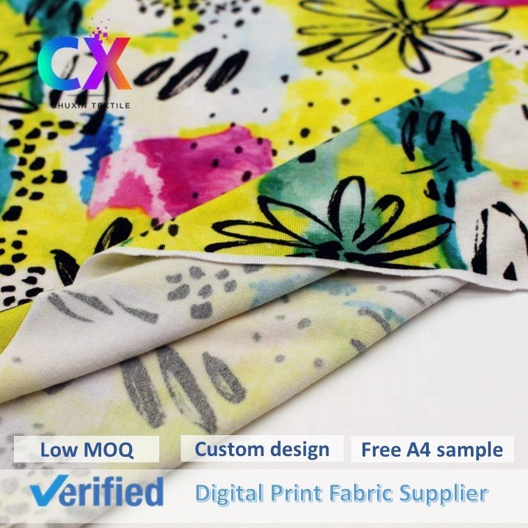Wholesale custom digital printed colorful floral anti-bacteria spandex stretch single jersey bamboo fabrics for swimwear